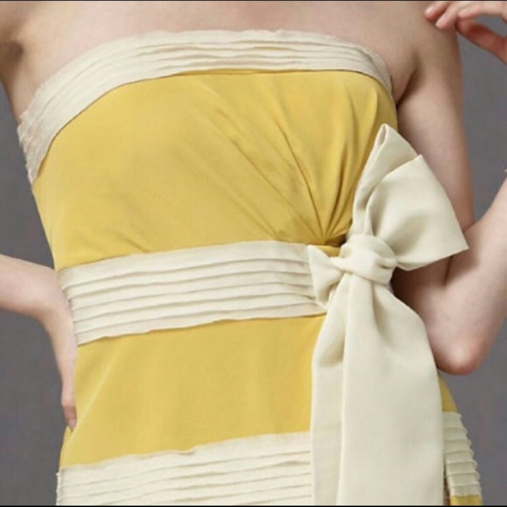 Anthropologie Strapless Yellow and Cream Bow Dress - Picture 2 of 8